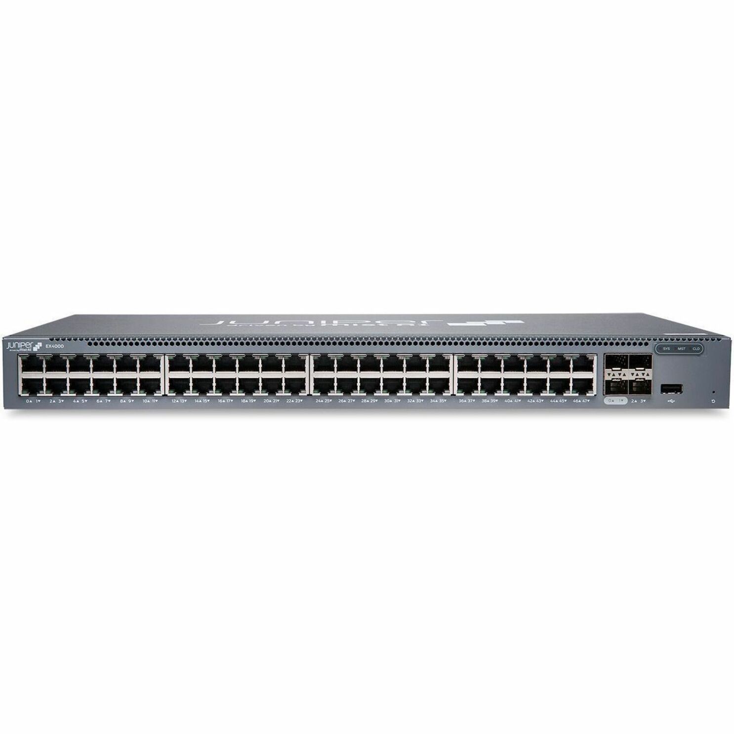 Juniper EX4000-48T Ethernet Switch - 48 Ports - Manageable - Gigabit Ethernet, 10 Gigabit Ethernet - 1000Base-T, 10GBase-X - 3 Layer Supported - 63 W Power Consumption - Twisted Pair, Optical Fiber - Rack-mountable - Lifetime Limited Warranty
