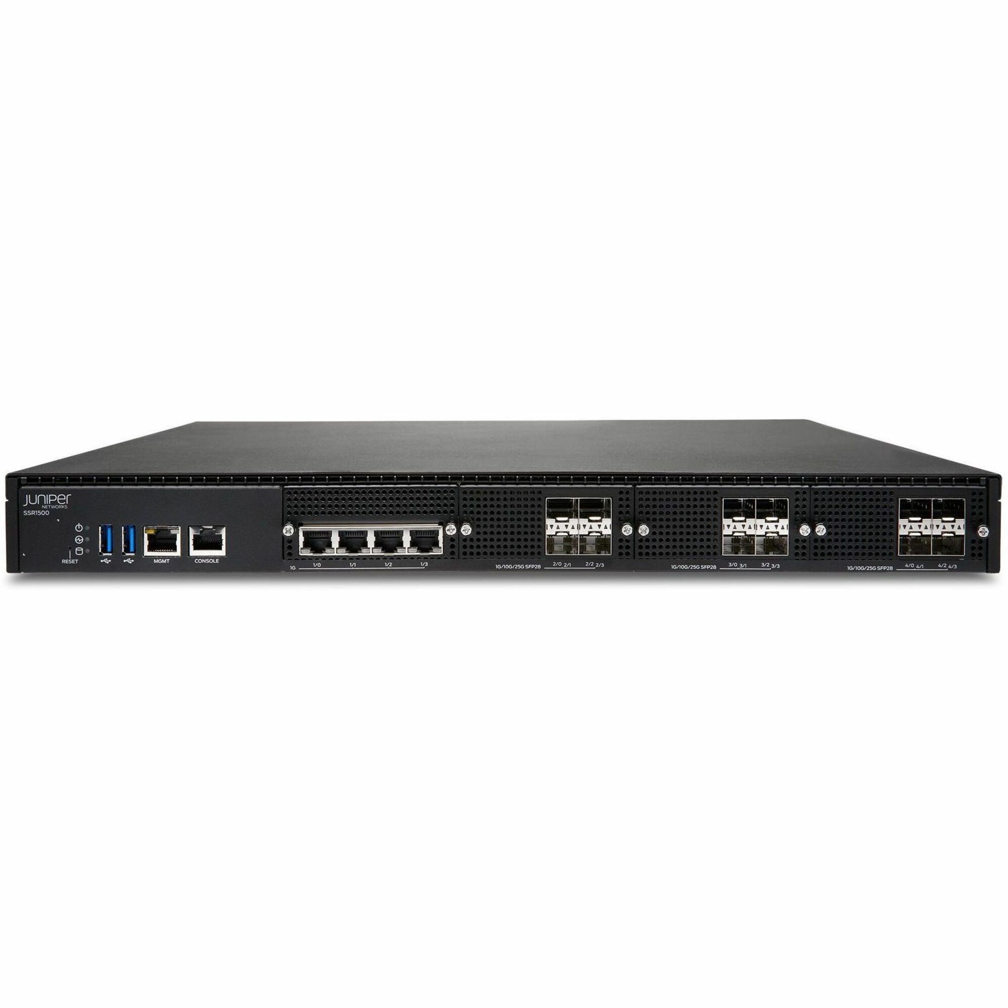 Juniper SSR1500 Router Chassis - 4 Ports - 4 RJ-45 Port(s) - Management Port - 12 SFP28 Slots - 512 GB - 25 Gigabit Ethernet - 1U - Rack-mountable Lifetime Warranty - TAA Compliant