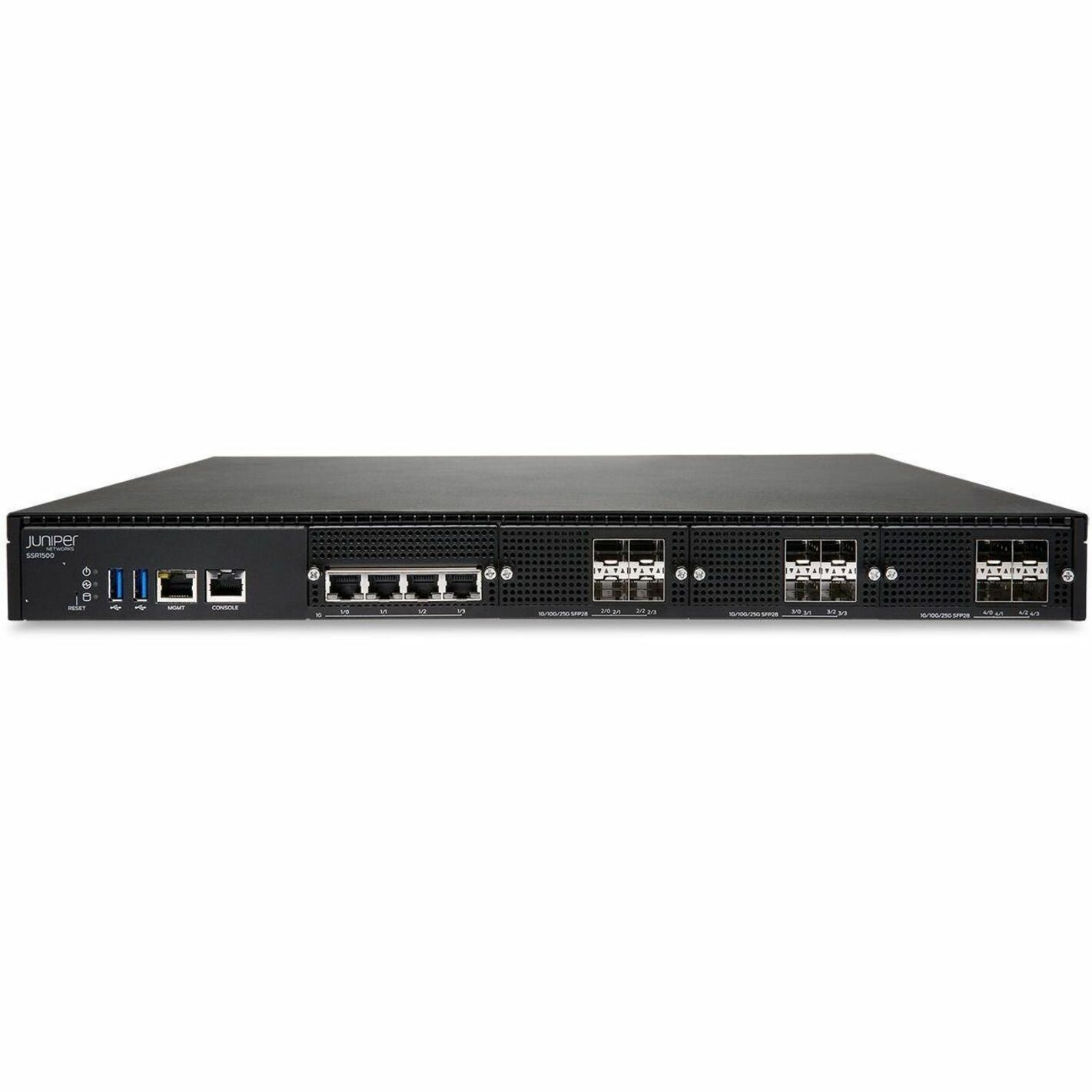 Juniper SSR1500 Router - 4 Ports - 4 RJ-45 Port(s) - Management Port - 12 SFP28 Slots - 512 GB - 25 Gigabit Ethernet - 1U - Rack-mountable Lifetime Warranty - TAA Compliant